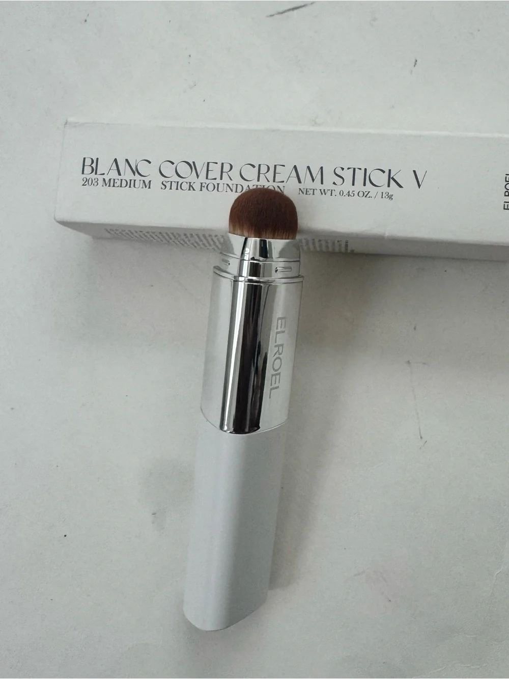 ELROEL Blanc Cover Cream Stick V Foundation 203 Medium 0.45oz Brush K-Beauty